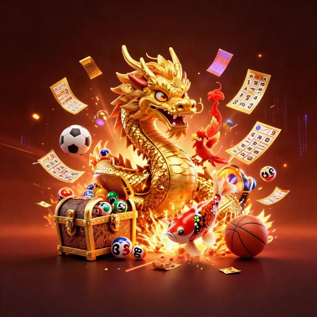Naga emas 3D, phoenix merah, koi, bola lotre, roda hadiah, bola sepak, basket